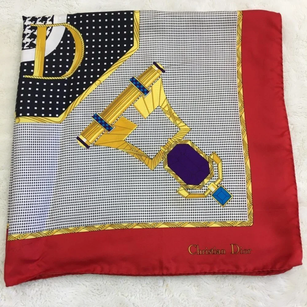 Christian Dior Vintage Silk Scarf Rolled Hems